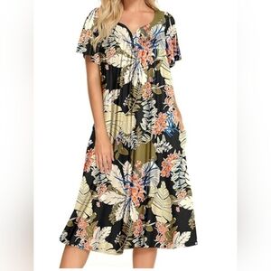 Bloggerlove Floral Black and Cream MuMu Cafkan Dress Pockets XL